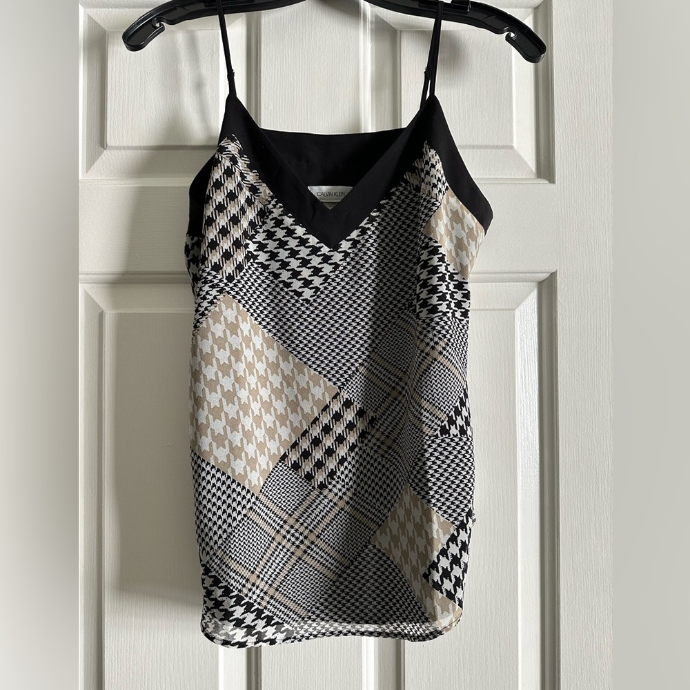 Calvin Klein Petite Small Geometric Black and Tan Women's Cami Top